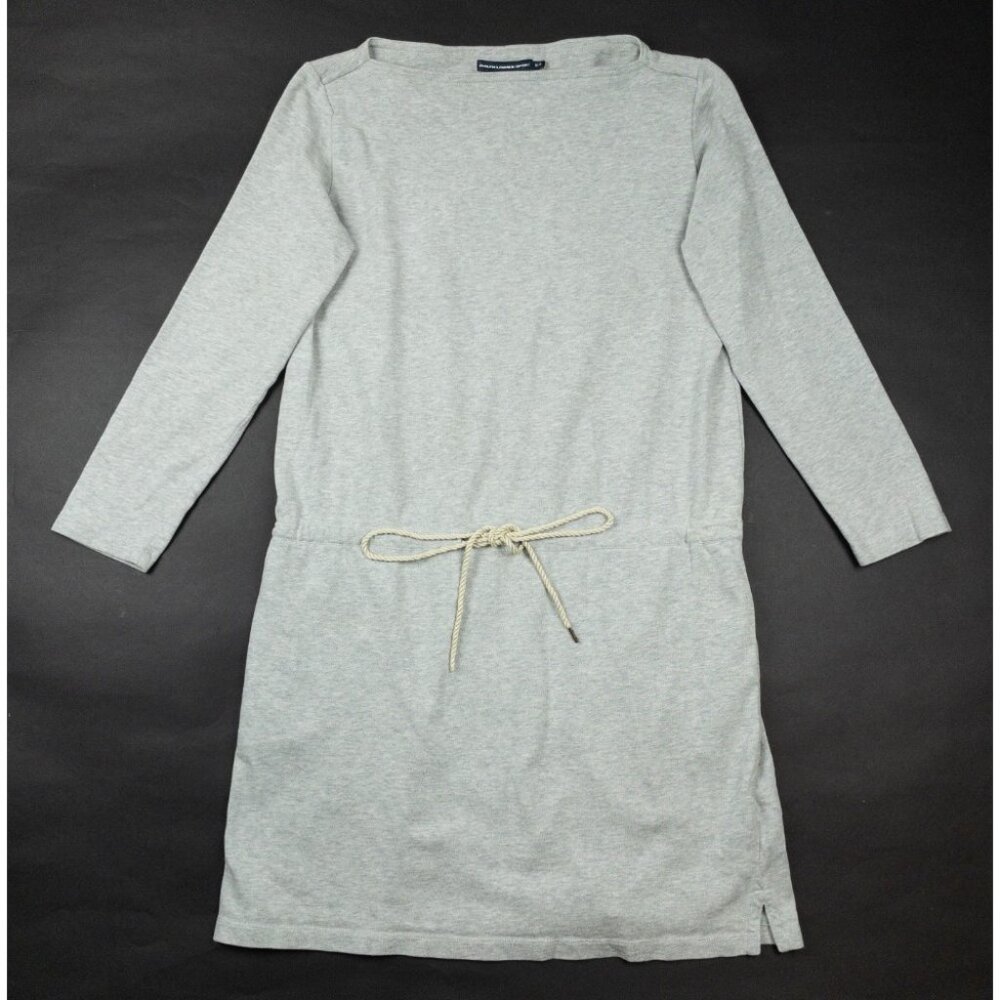Ralph Lauren Sport Sweatshirt Dress Women's Medium Heather Gray Tie Vintage Y2K
